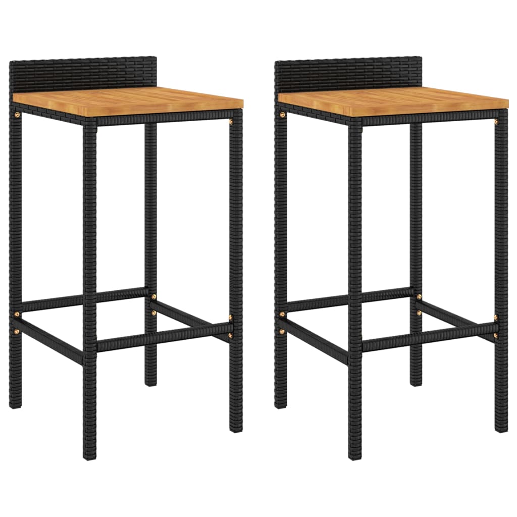 Tabourets de bar lot de 2 noir résine tressée et bois d'acacia