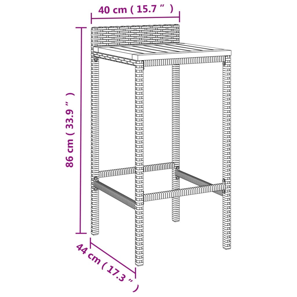 Tabourets de bar lot de 2 noir résine tressée et bois d'acacia