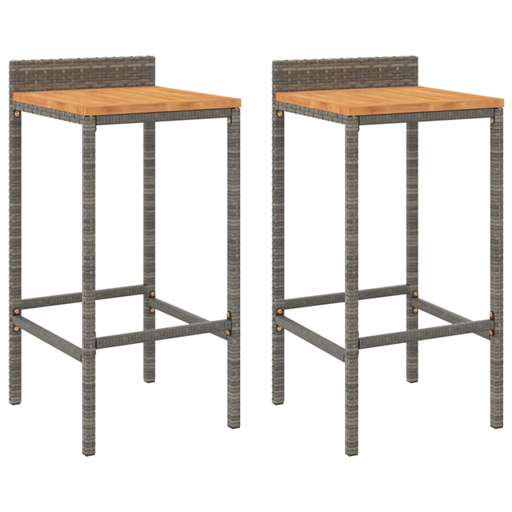 Tabourets de bar lot de 2 gris résine tressée et bois d'acacia