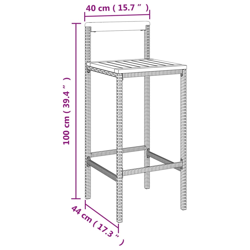 Tabourets de bar lot de 4 gris résine tressée et bois d'acacia