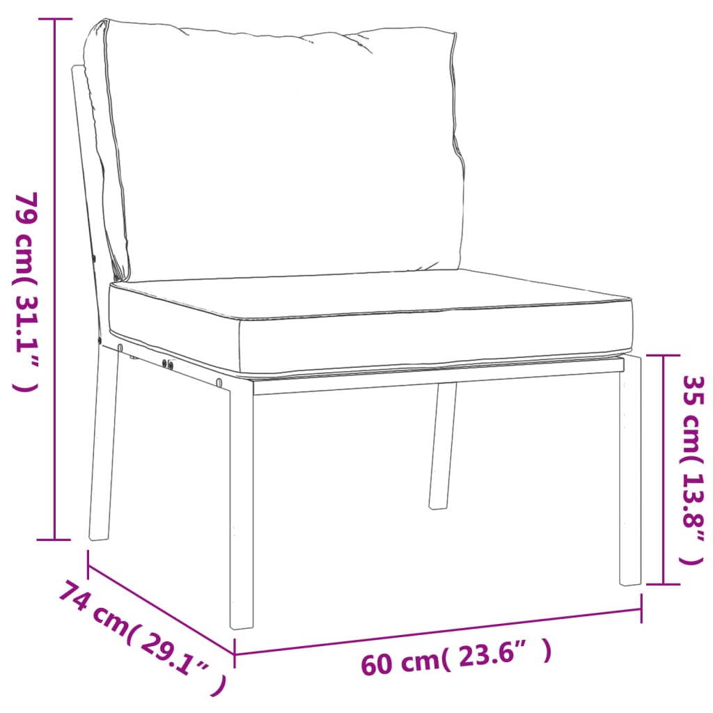 Garden chairs with grey cushions set of 2 60x74x79 cm steel