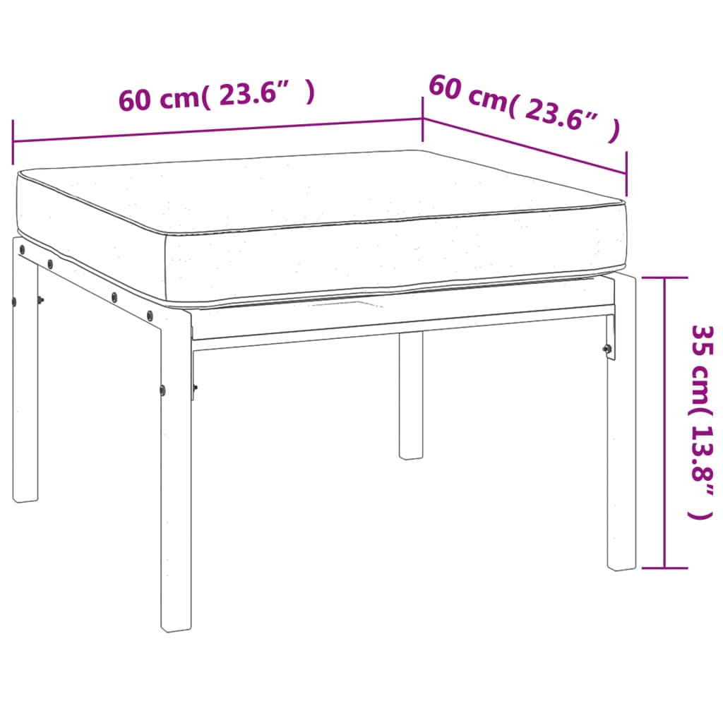 Tabourets de jardin et coussins gris lot de 2 60x60x35 cm acier