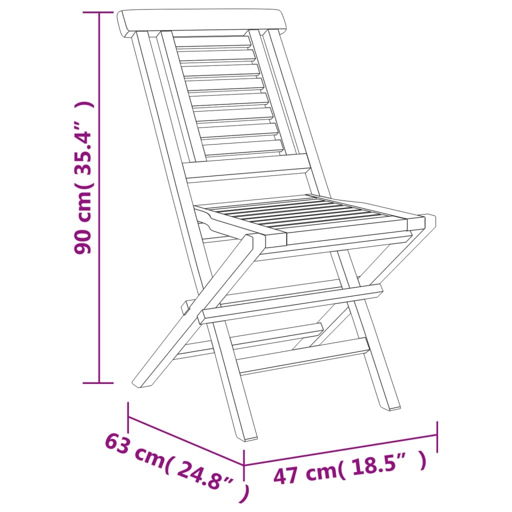 Chaises de jardin pliantes lot de 2 47x63x90cm bois massif teck