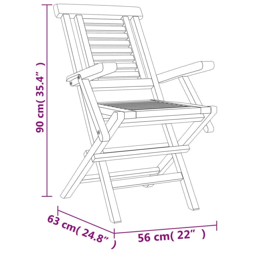 Chaises de jardin pliantes lot de 2 56x63x90cm bois massif teck