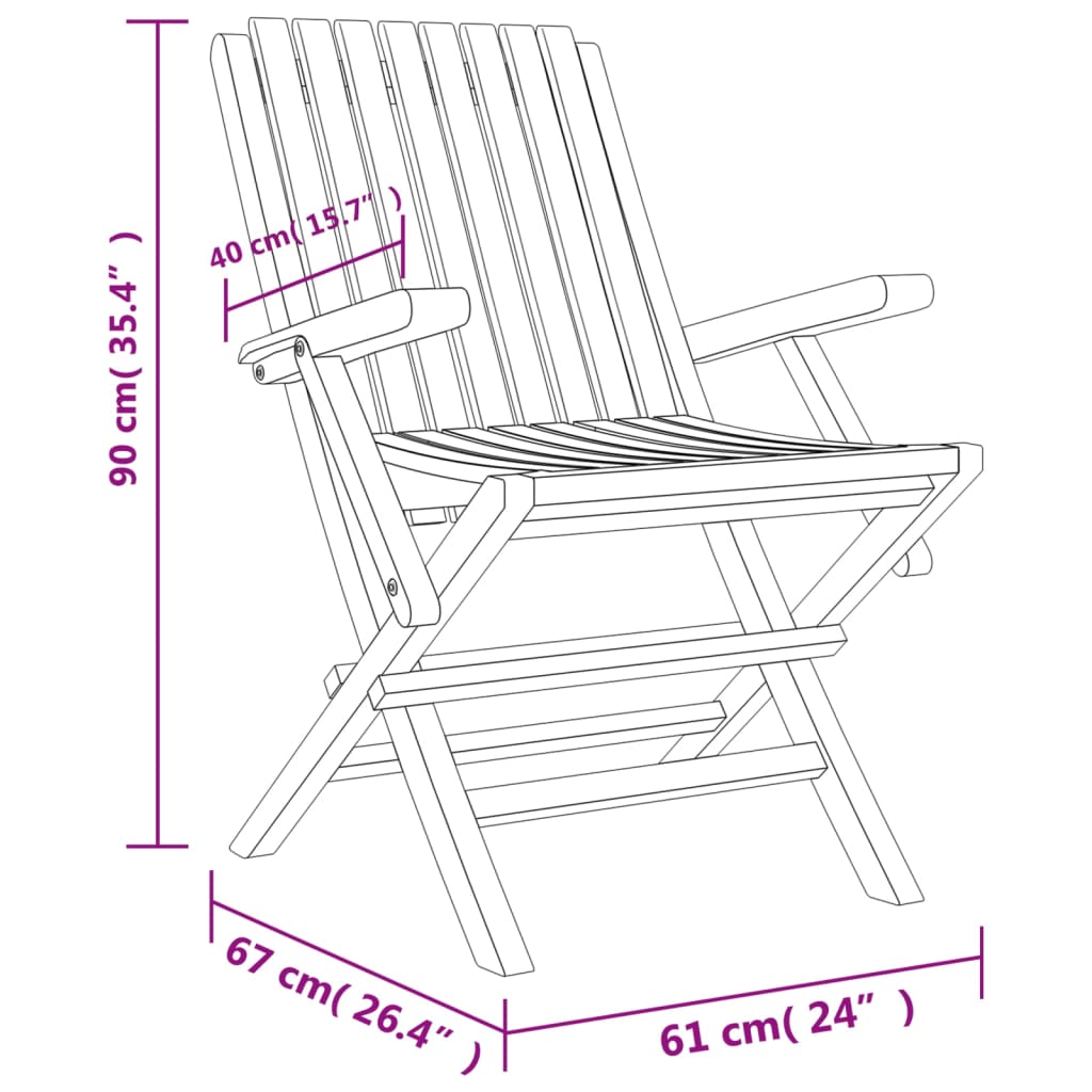 Chaises de jardin pliantes lot de 2 61x67x90cm bois massif teck