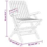 Chaises de jardin pliantes lot de 2 61x67x90cm bois massif teck