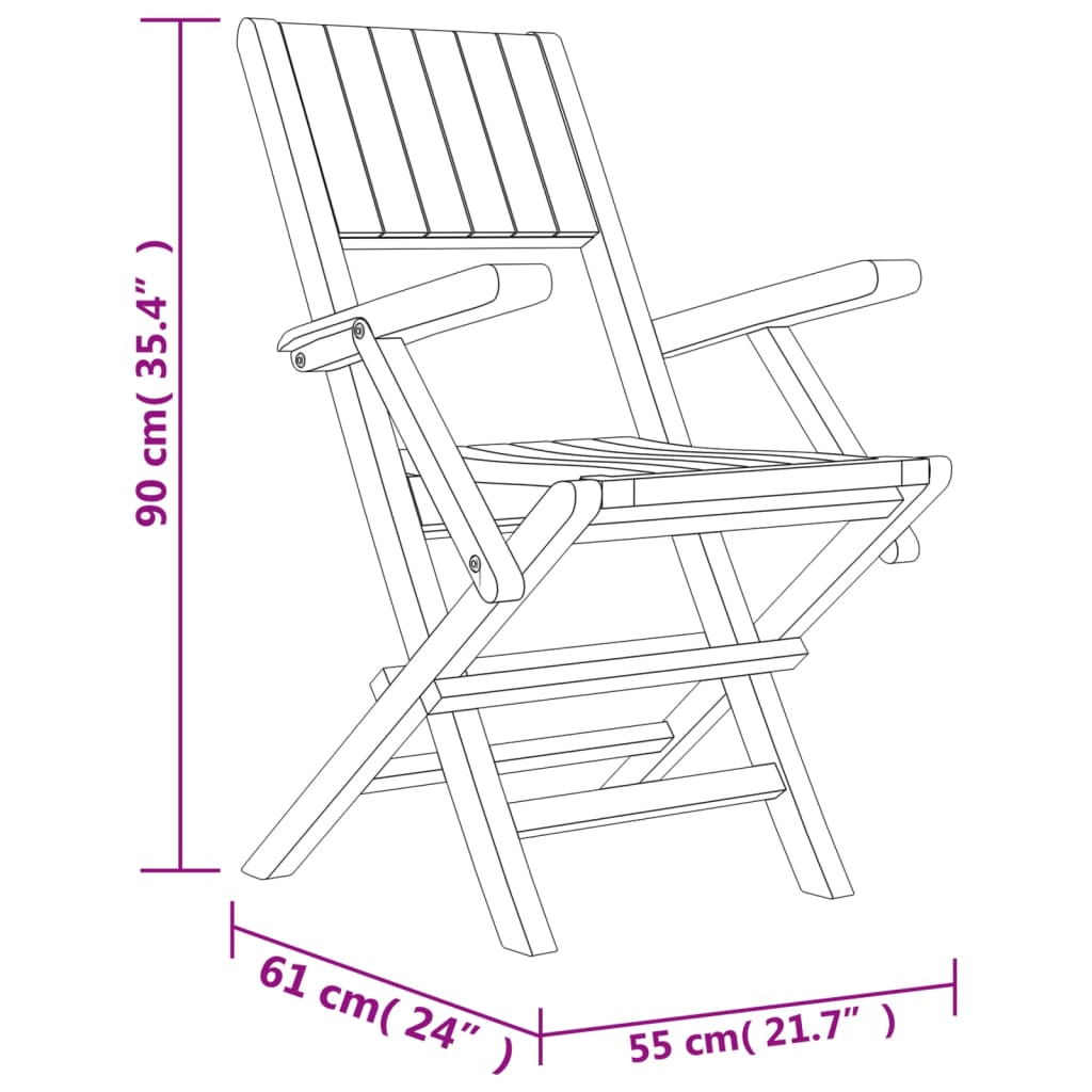 Chaises de jardin pliantes lot de 2 55x61x90cm bois massif teck