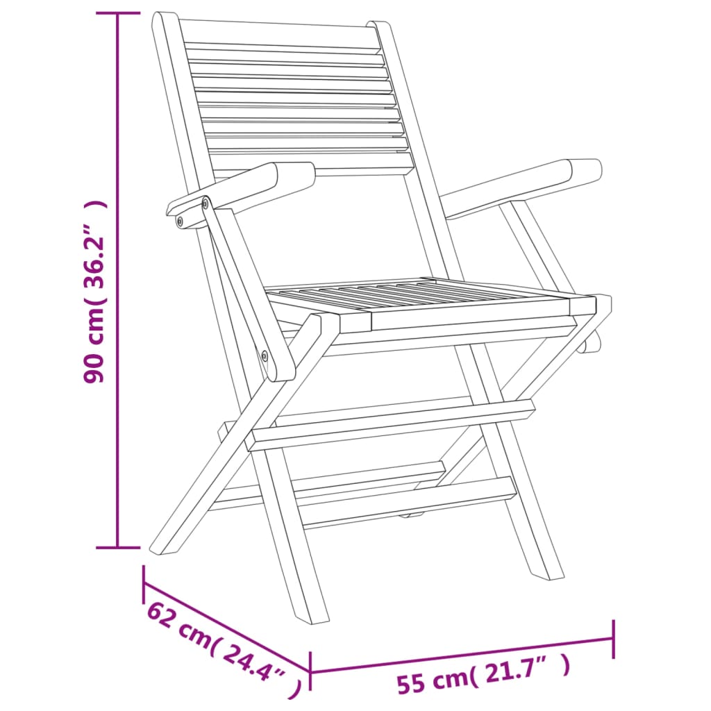 Chaises de jardin pliantes lot de 2 55x62x90cm bois massif teck