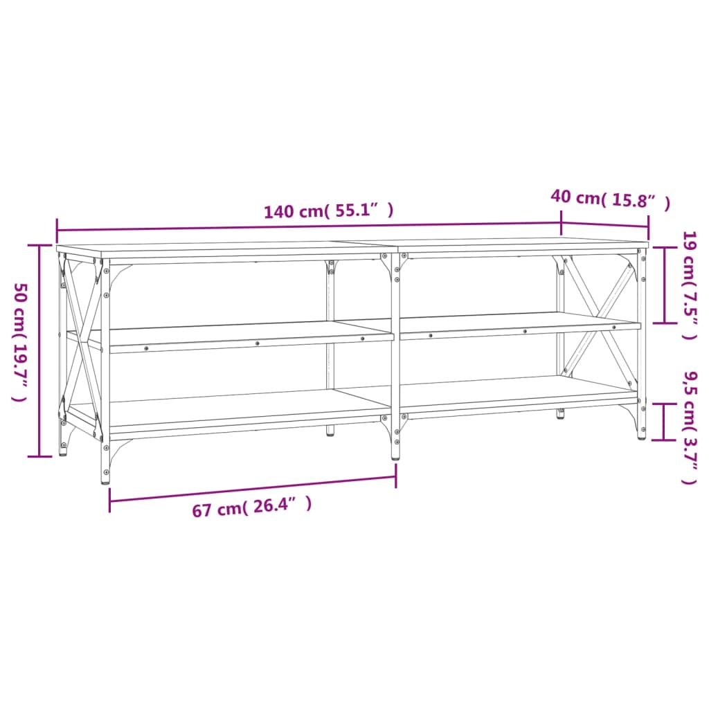 Meuble TV chêne sonoma 140x40x50 cm bois d'ingénierie