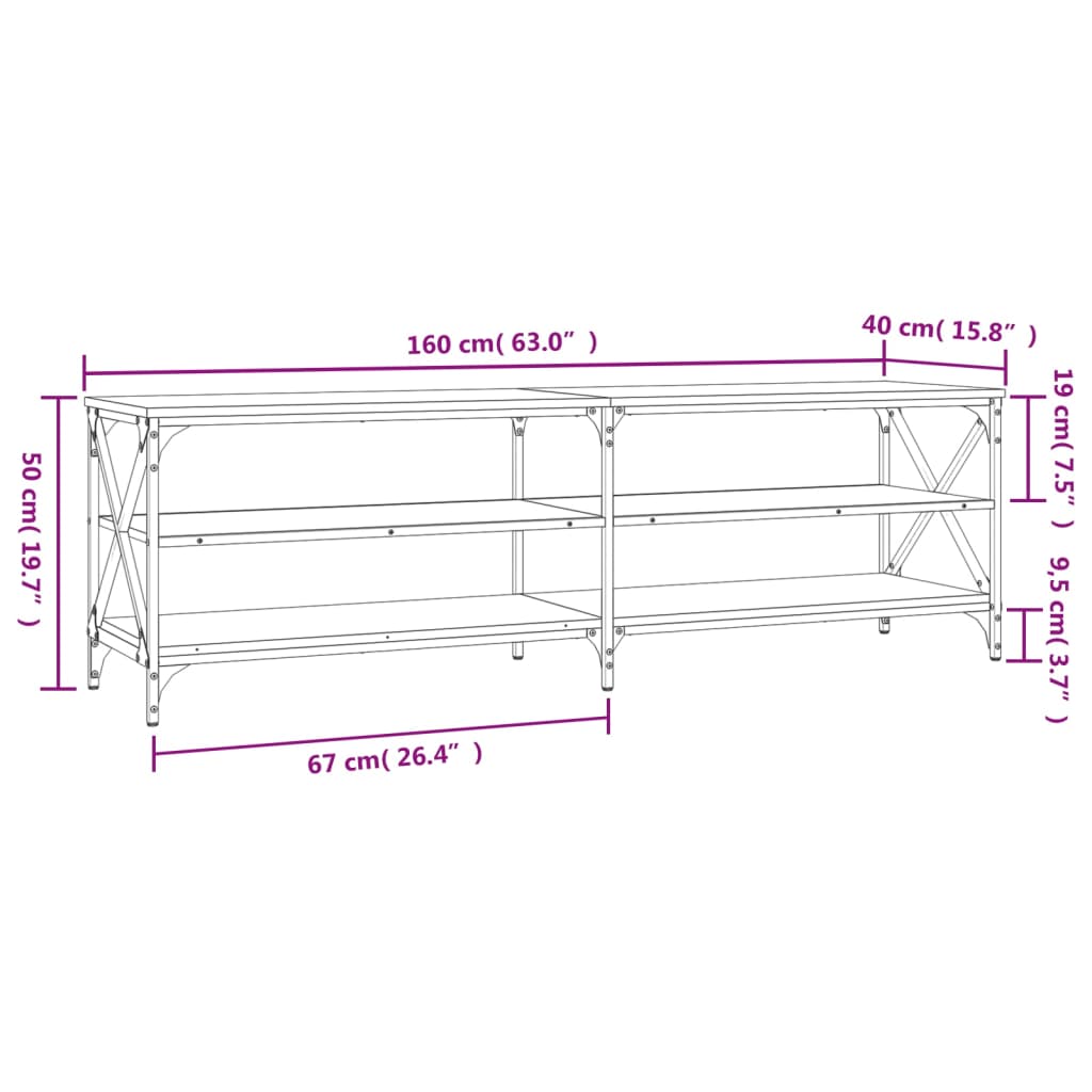 Meuble TV sonoma gris 160x40x50 cm bois d'ingénierie