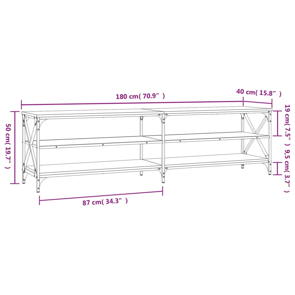 Meuble TV sonoma gris 180x40x50 cm bois d'ingénierie