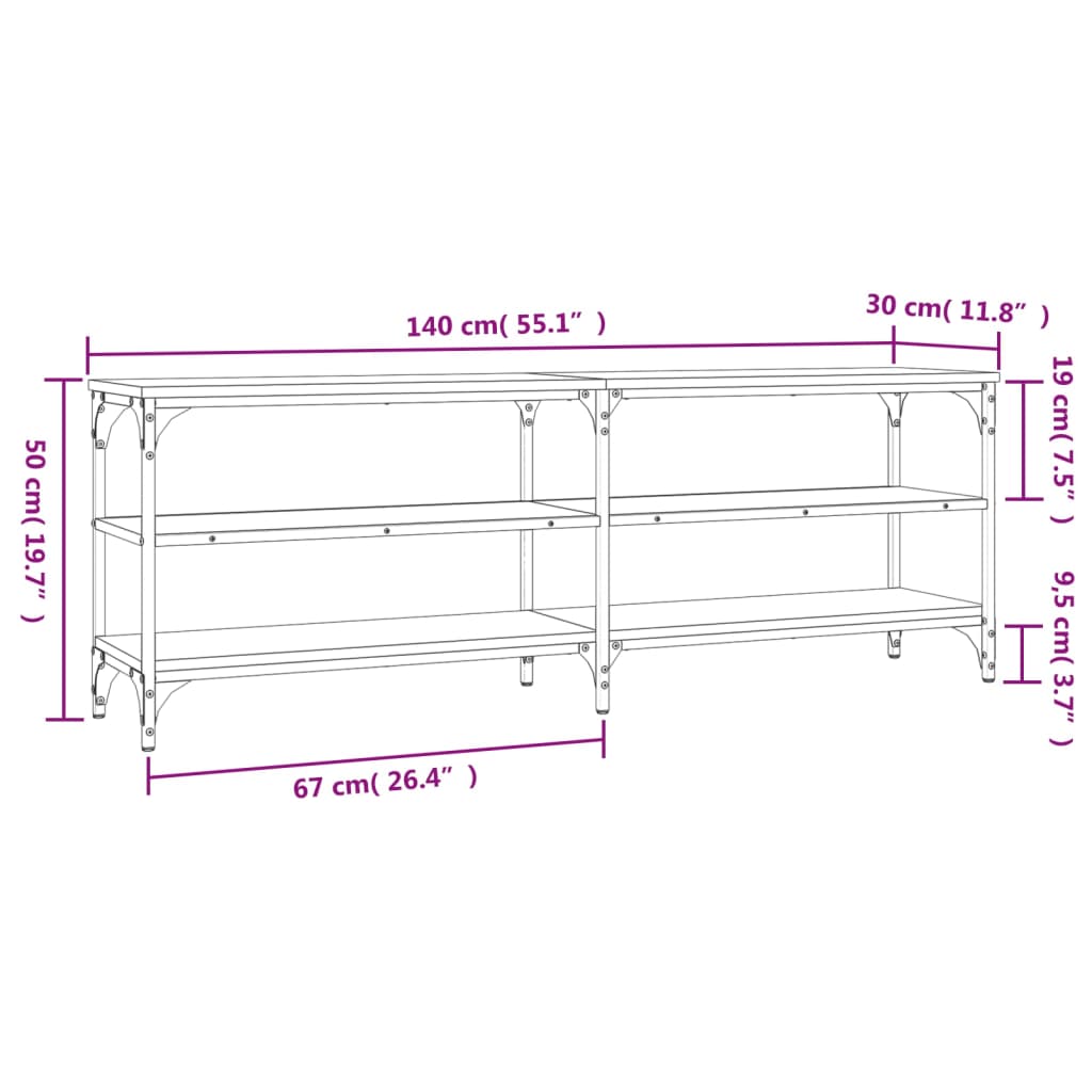 Meuble TV chêne sonoma 140x30x50 cm bois d'ingénierie