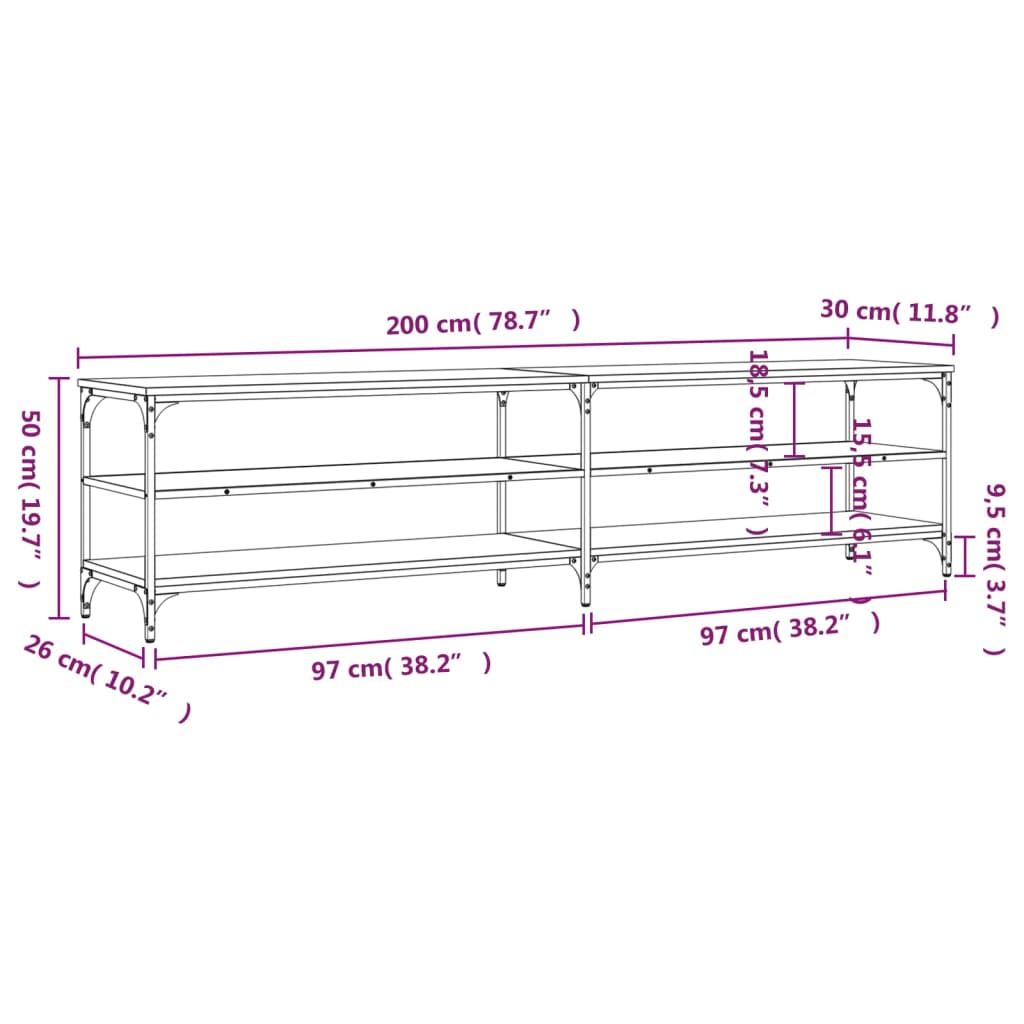 Meuble TV chêne sonoma 200x30x50 cm bois d'ingénierie et métal