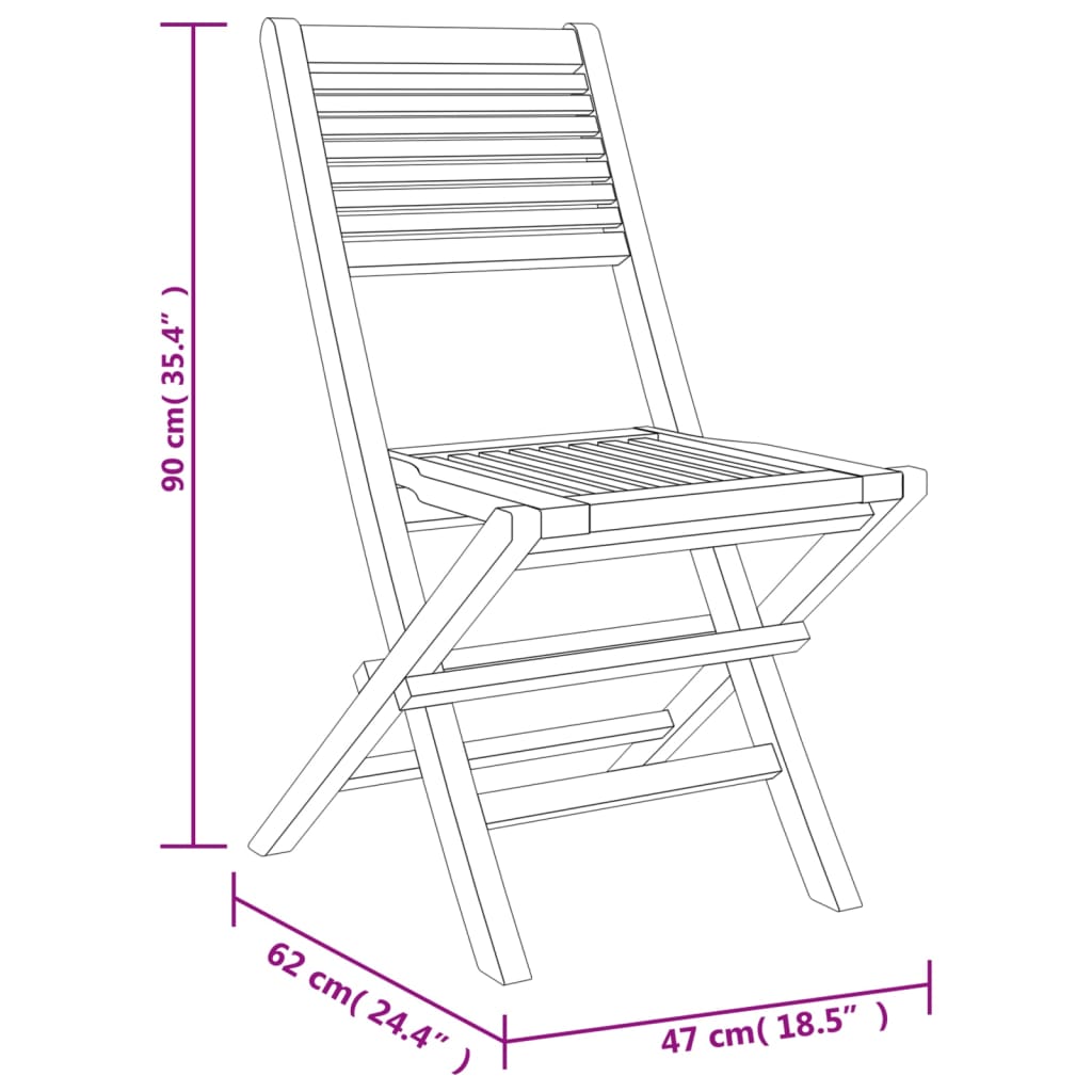 Chaises de jardin pliantes lot de 4 47x62x90cm bois massif teck