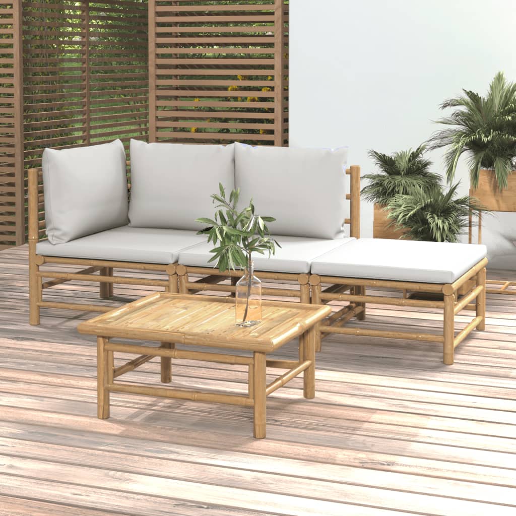 Salon de jardin 4 pcs avec coussins gris clair bambou