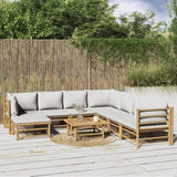 Salon de jardin 9 pcs avec coussins gris clair bambou