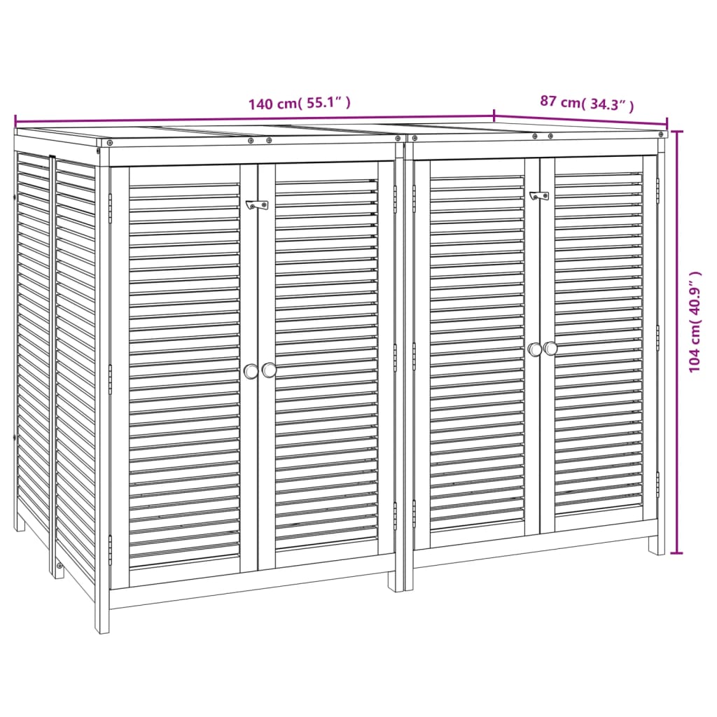 Boîte de rangement de jardin 140x87x104 cm bois massif d'acacia