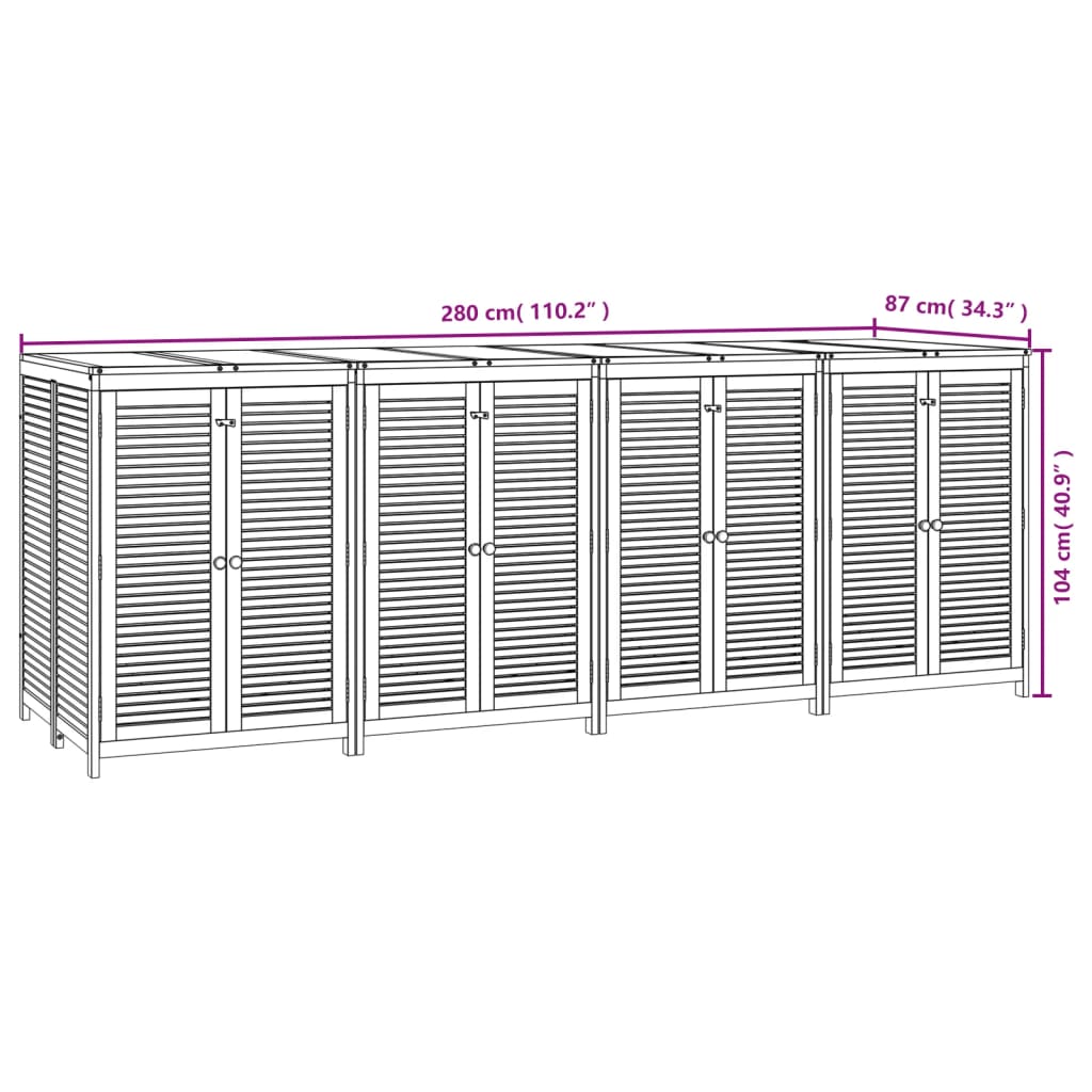 Garten-Aufbewahrungsbox 280 x 87 x 104 cm, massives Akazienholz