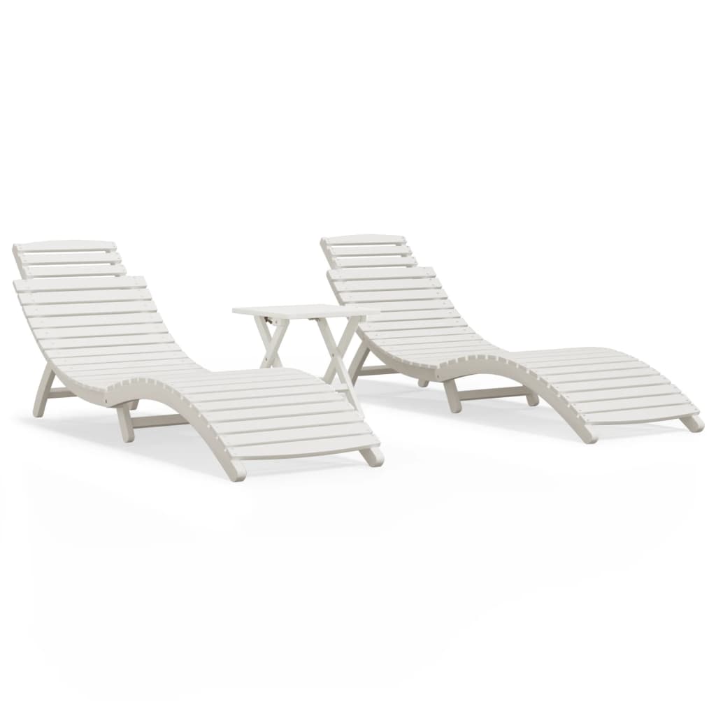 Chaises longues lot de 2 avec table blanc bois massif d'acacia