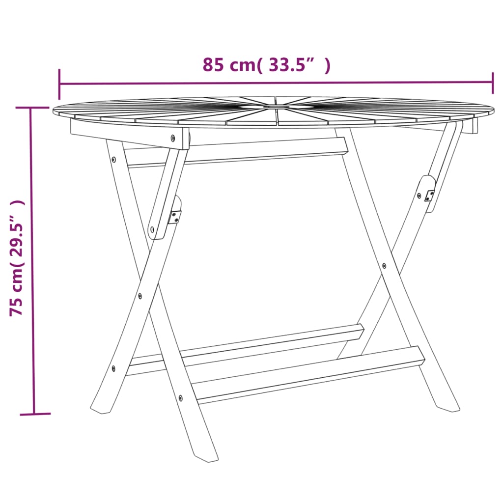 Table pliable de jardin Ø 85x75 cm bois massif de teck