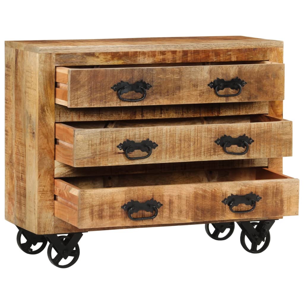 Buffet avec 3 tiroirs 80x30x65 cm bois de manguier brut massif