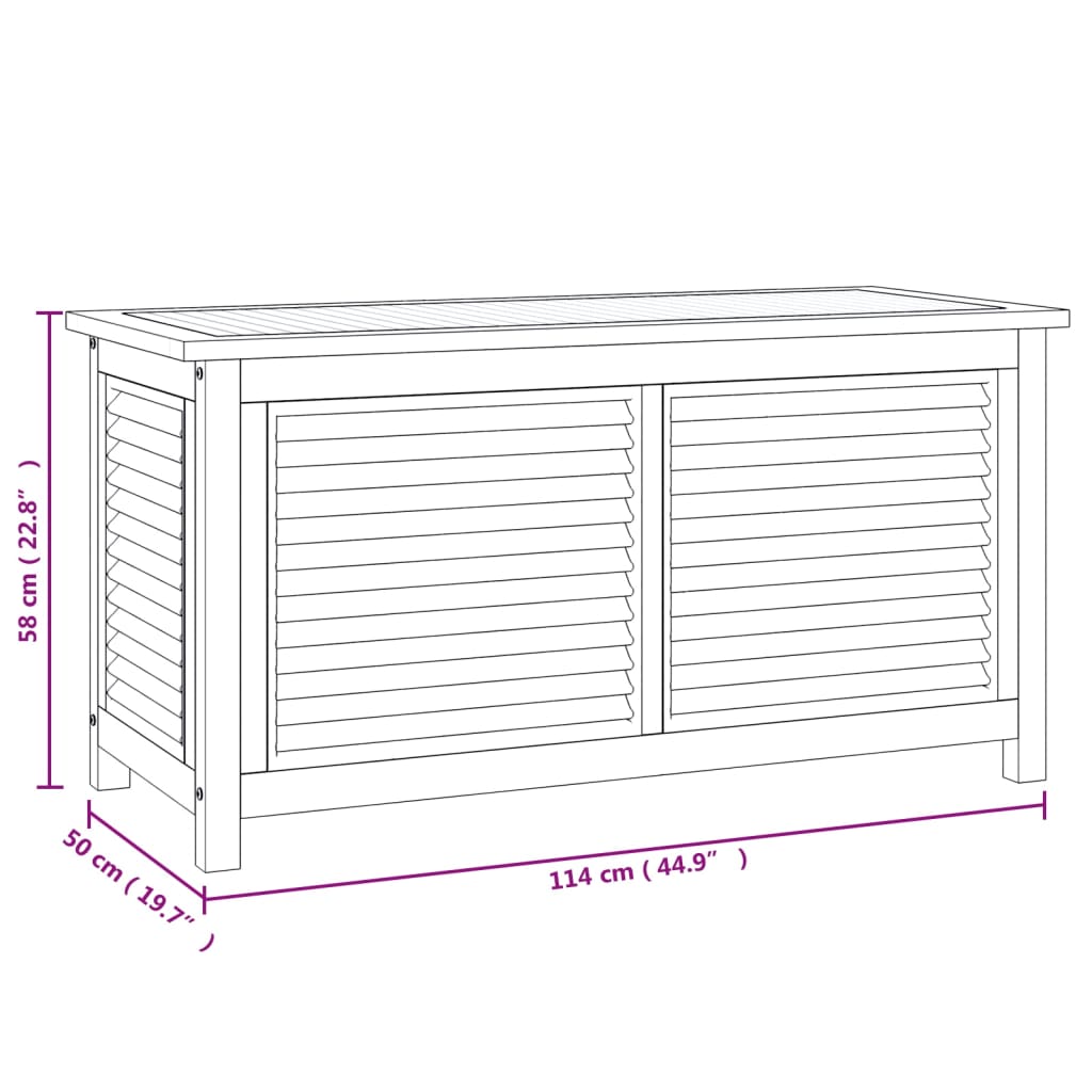 Boîte de rangement jardin et sac 114x50x58 cm bois massif teck