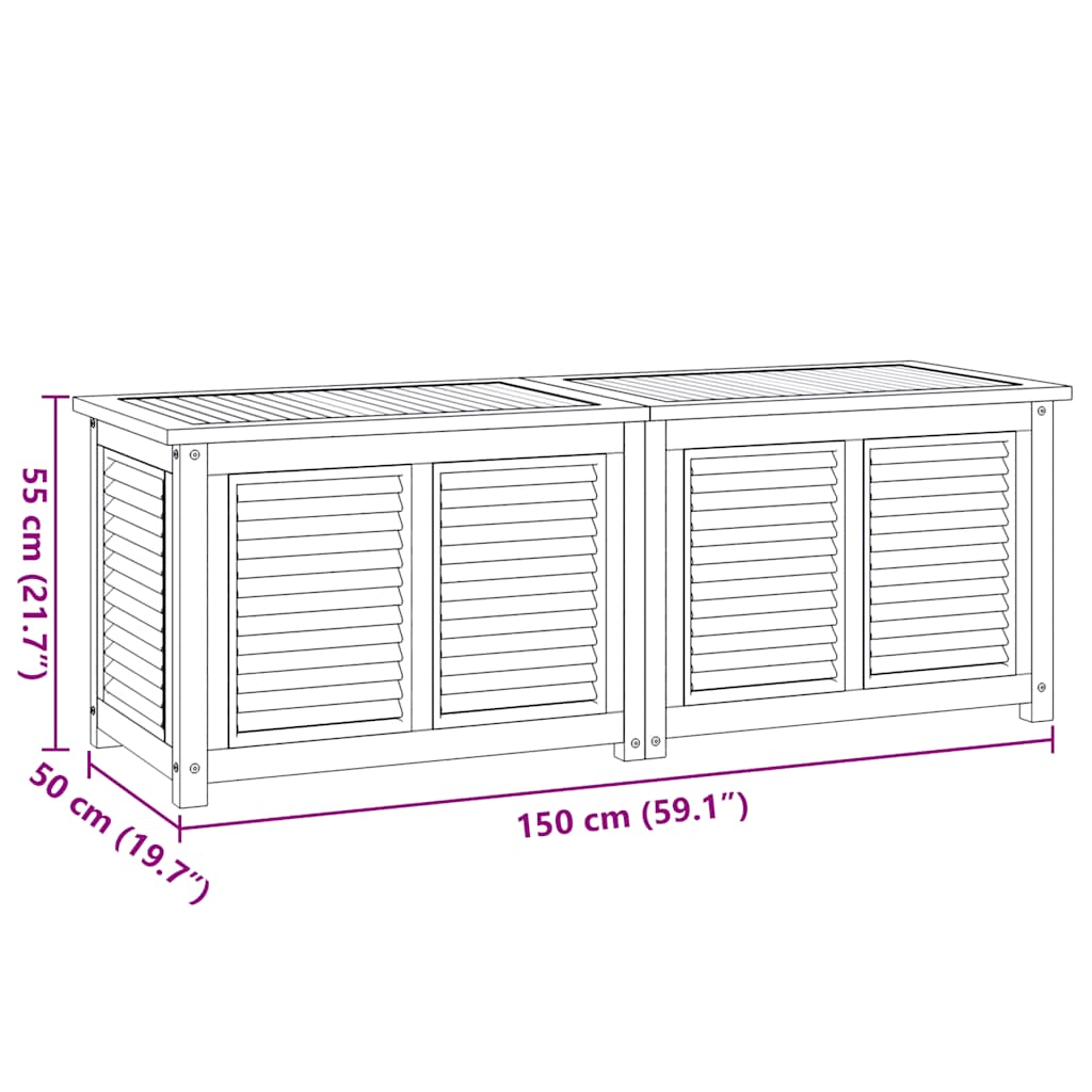 Boîte de rangement jardin et sac 150x50x53 cm bois massif teck