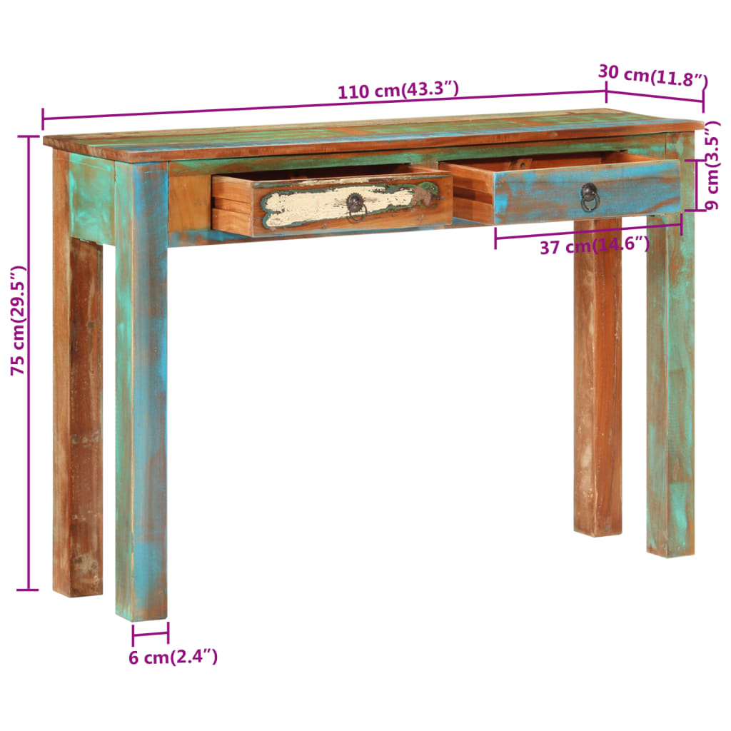 Console table 110x30x75 cm solid reclaimed wood