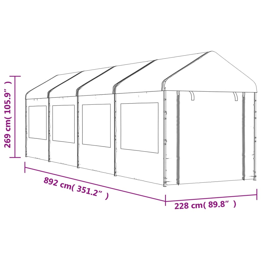 Belvédère avec toit blanc 8,92x2,28x2,69 m polyéthylène