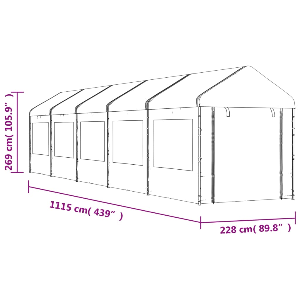 Belvédère avec toit blanc 11,15x2,28x2,69 m polyéthylène