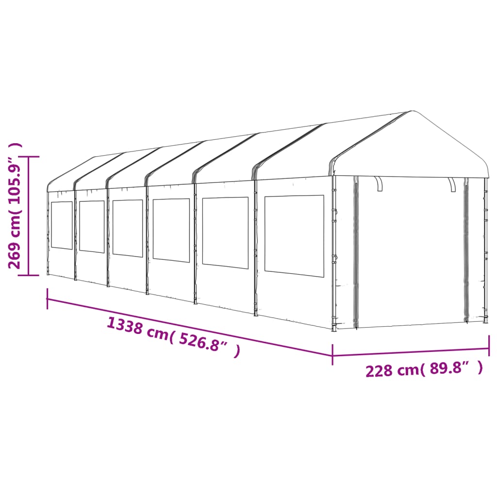 Belvédère avec toit blanc 13,38x2,28x2,69 m polyéthylène