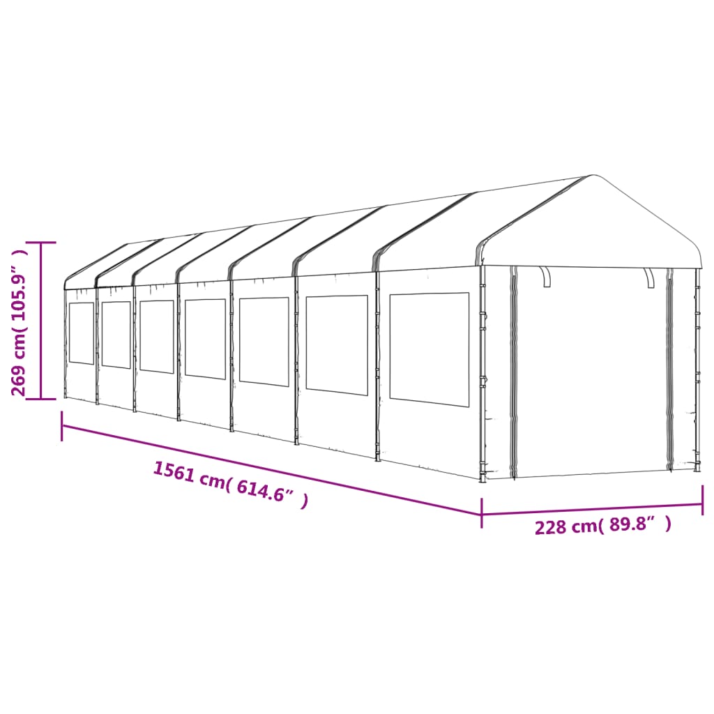 Belvédère avec toit blanc 15,61x2,28x2,69 m polyéthylène