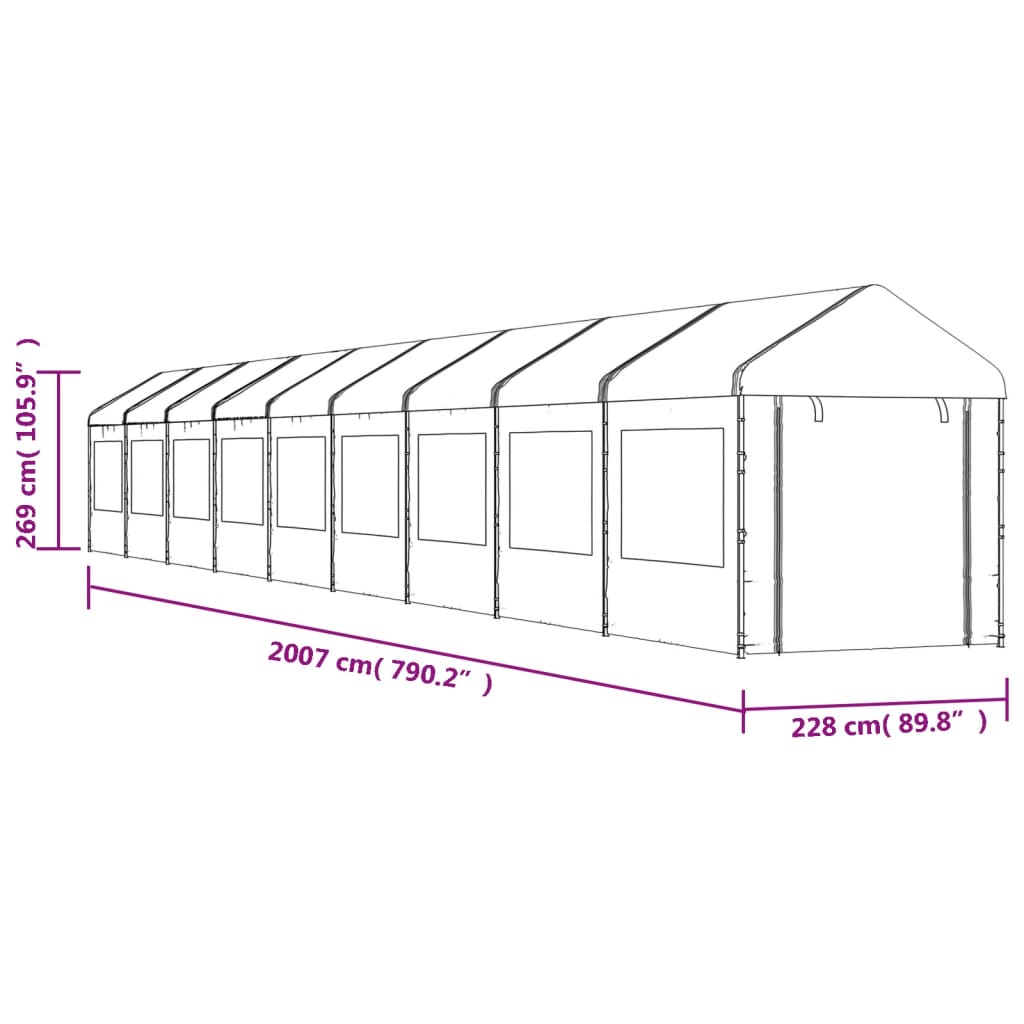 Belvédère avec toit blanc 20,07x2,28x2,69 m polyéthylène