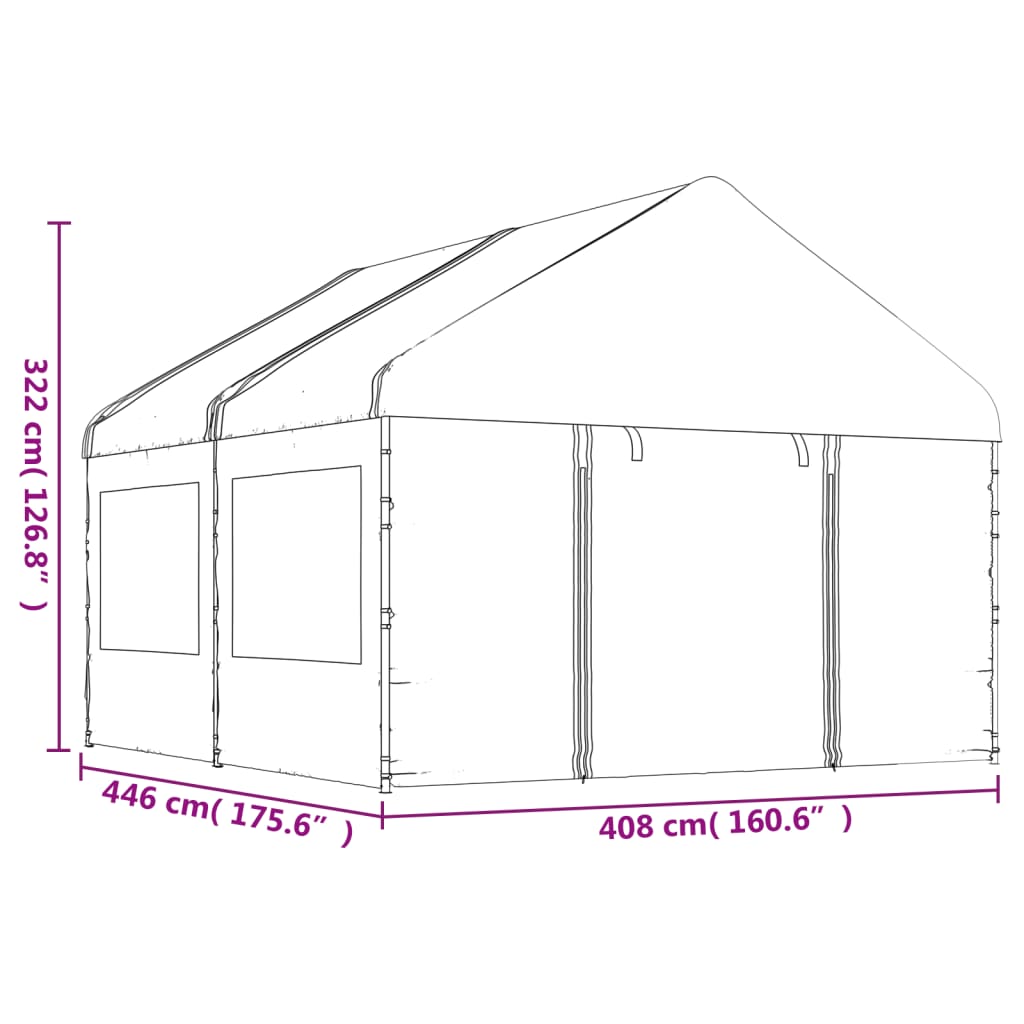 Belvédère avec toit blanc 4,46x4,08x3,22 m polyéthylène