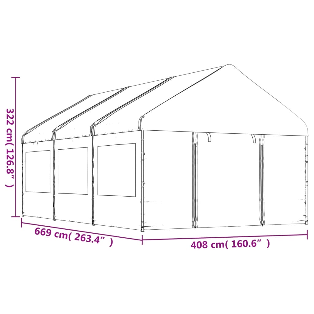 Belvédère avec toit blanc 6,69x4,08x3,22 m polyéthylène