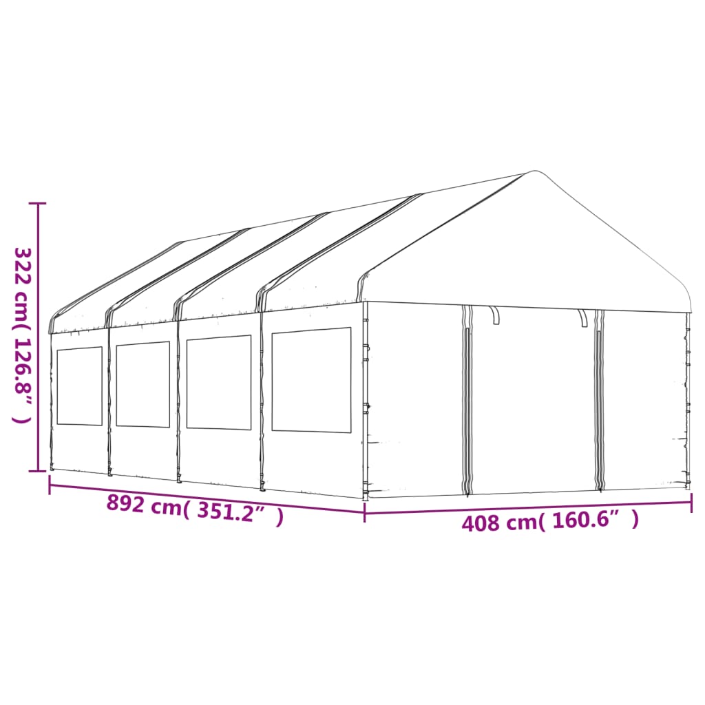 Belvédère avec toit blanc 8,92x4,08x3,22 m polyéthylène