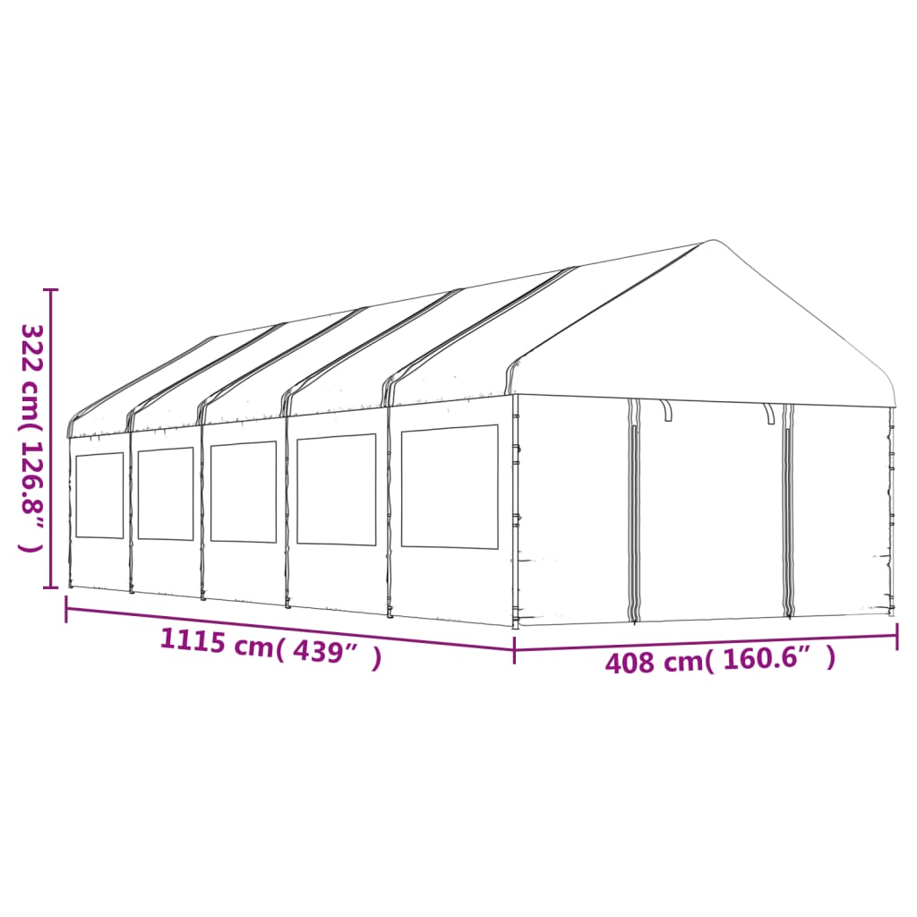 Belvédère avec toit blanc 11,15x4,08x3,22 m polyéthylène