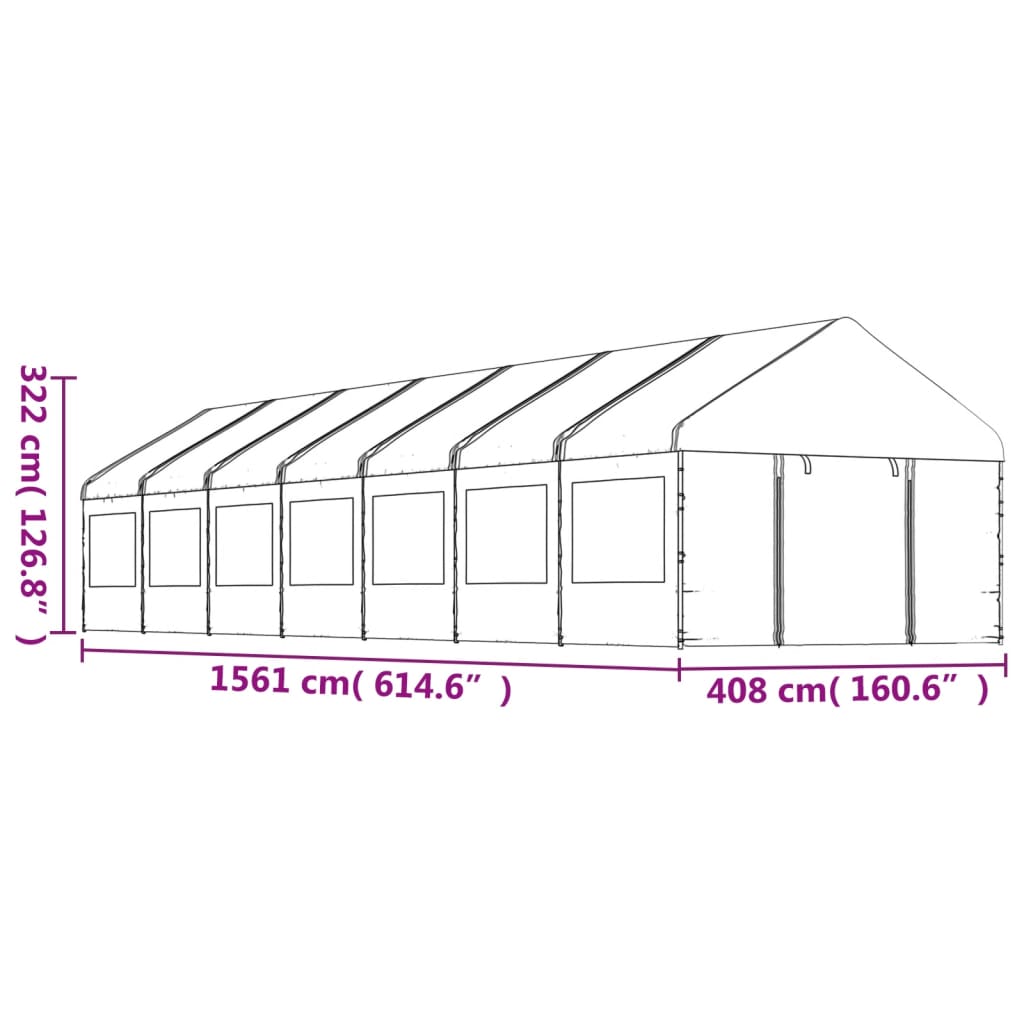 Belvédère avec toit blanc 15,61x4,08x3,22 m polyéthylène