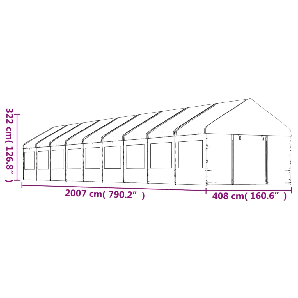 Belvédère avec toit blanc 20,07x4,08x3,22 m polyéthylène