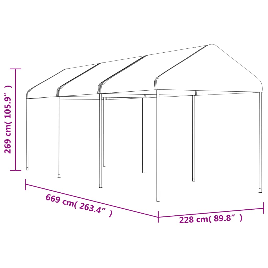 Belvédère avec toit blanc 6,69x2,28x2,69 m polyéthylène