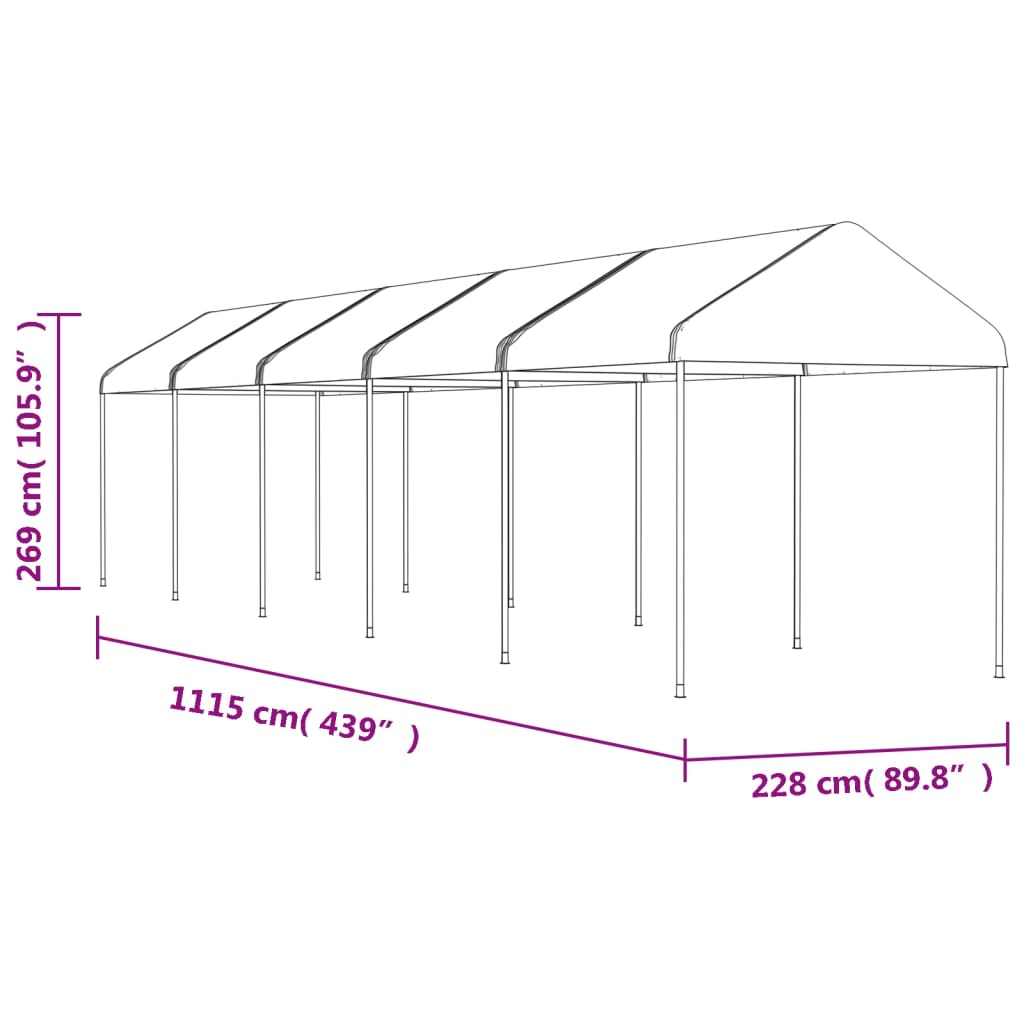 Belvédère avec toit blanc 11,15x2,28x2,69 m polyéthylène