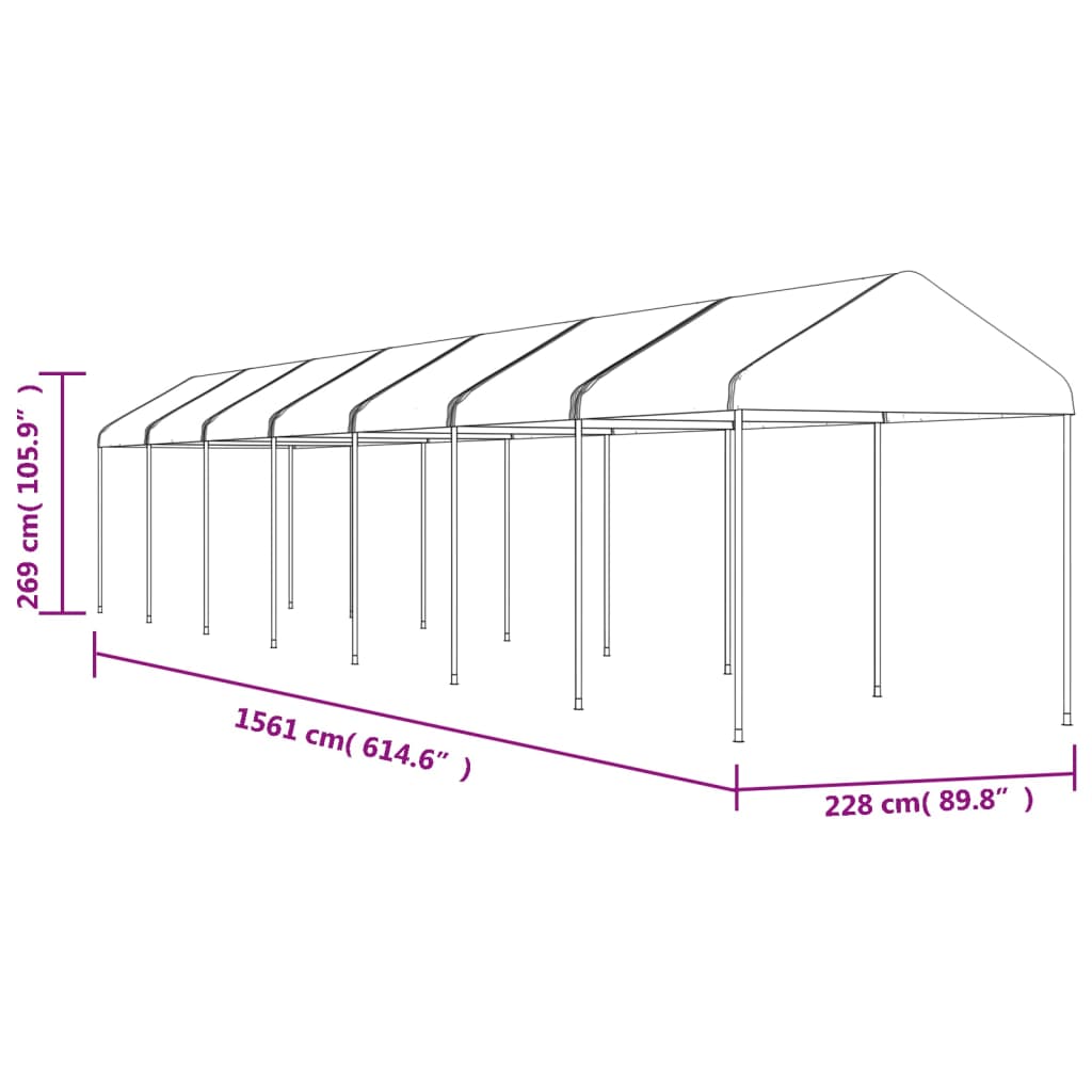 Belvédère avec toit blanc 15,61x2,28x2,69 m polyéthylène