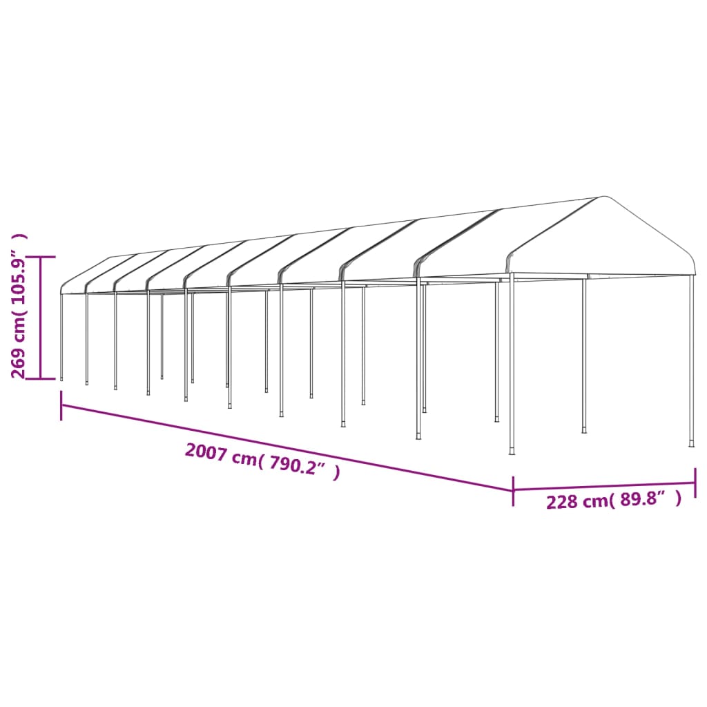 Belvédère avec toit blanc 20,07x2,28x2,69 m polyéthylène