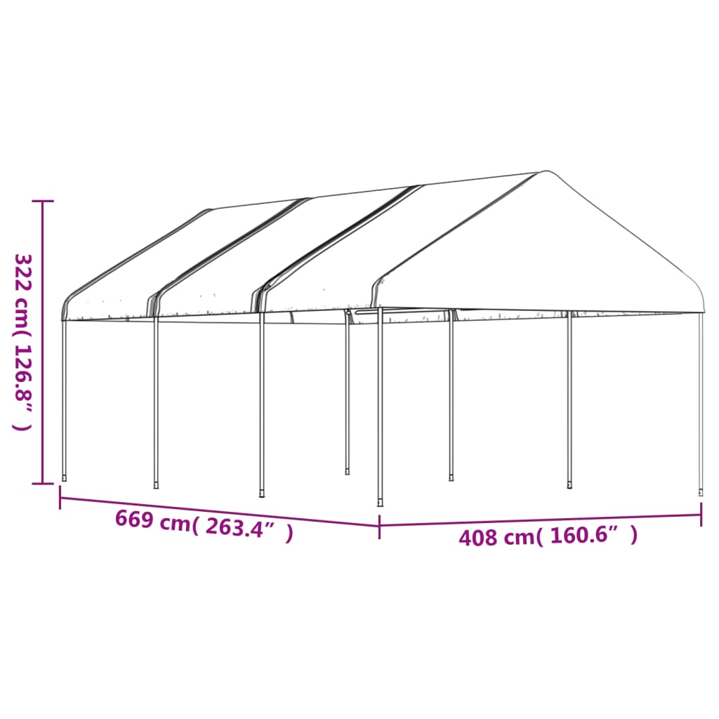 Belvédère avec toit blanc 6,69x4,08x3,22 m polyéthylène