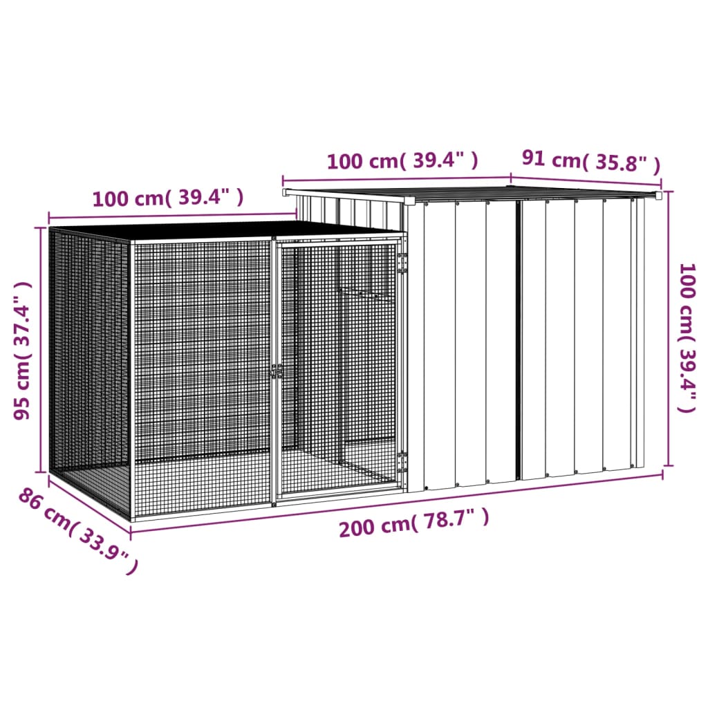 Anthracite hutch 200x91x100 cm Galvanized steel