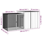 Grey Rabbit Hutch 200x91x100 cm Galvanized Steel