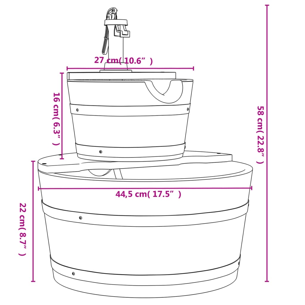 Water fountain with pump 44.5x44.5x58 cm Solid fir wood