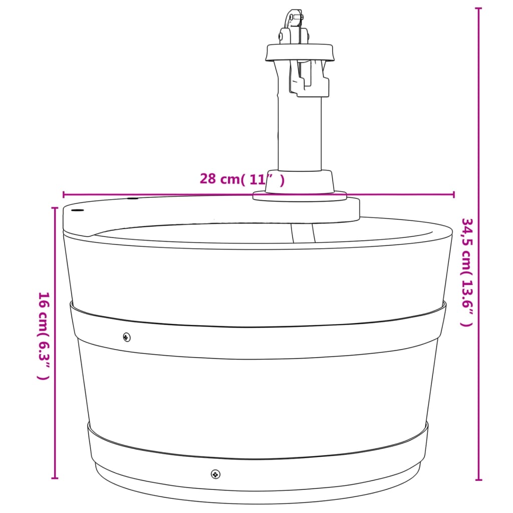 Water fountain with pump 28x28x34.5 cm Solid fir wood