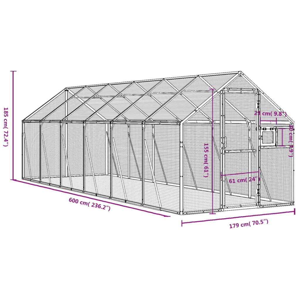 Volière anthracite 1,79x6x1,85 m aluminium