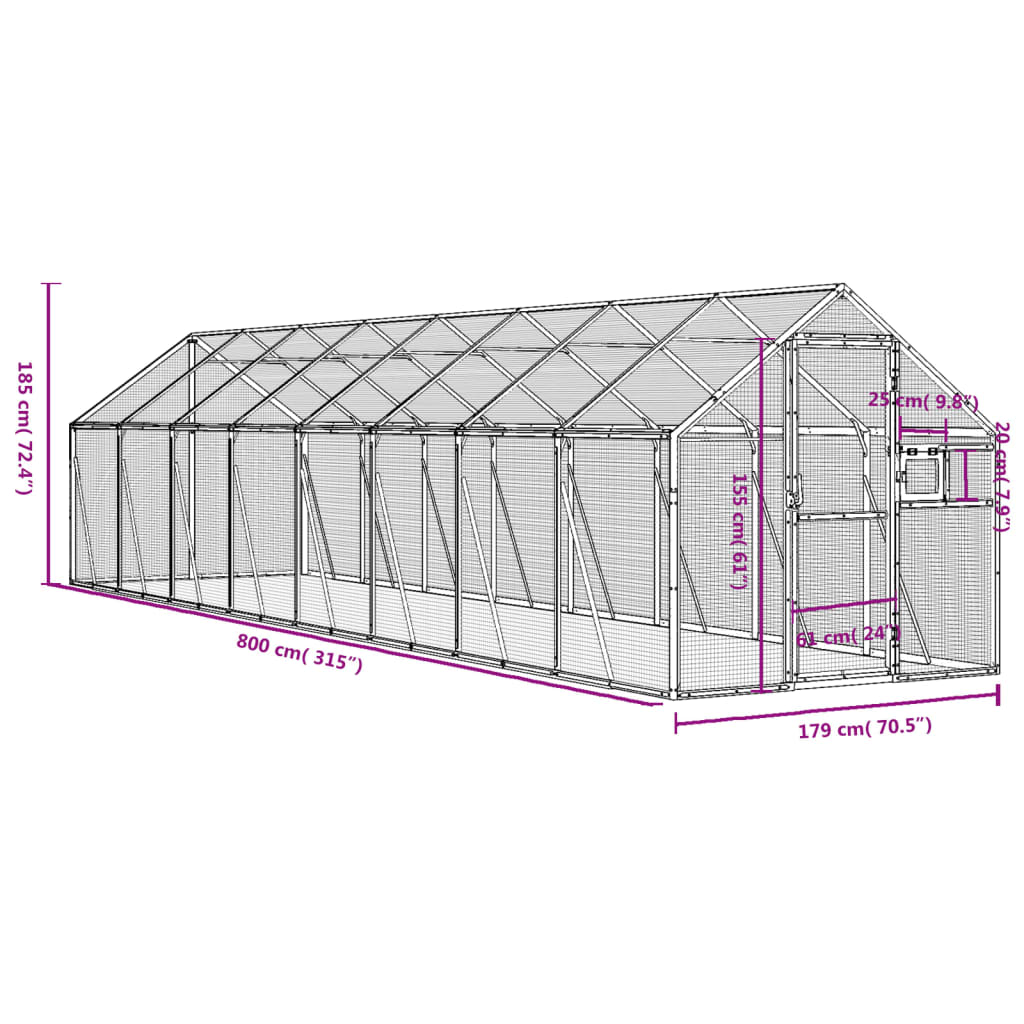 Volière anthracite 1,79x8x1,85 m aluminium